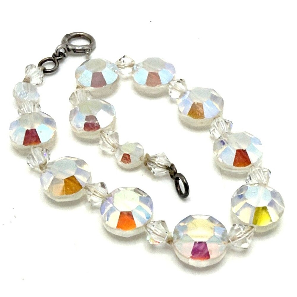 Vintage Crystal Bracelet Aurora Borealis Iridescent Statement 12k GF Clasp 8"